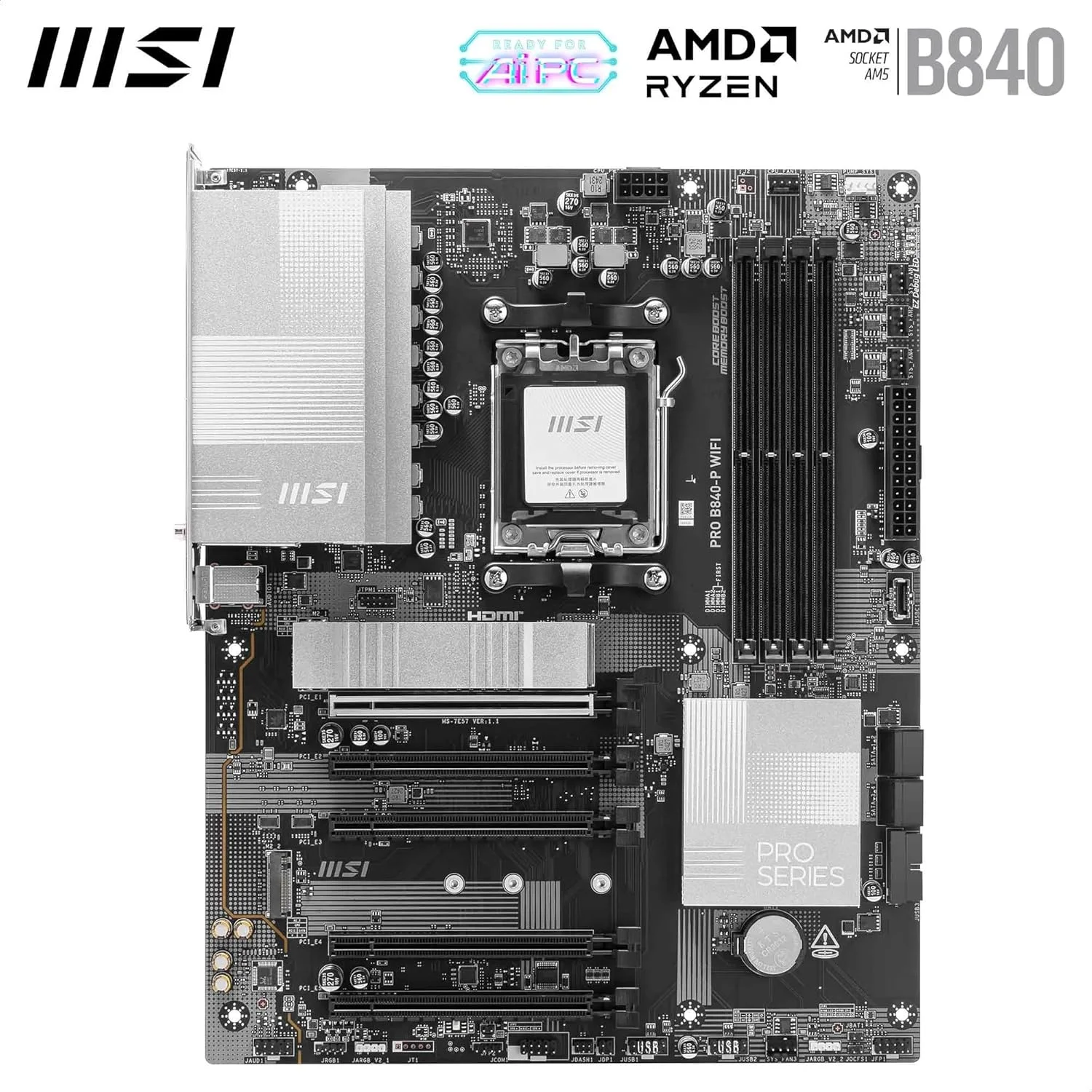 مادربرد MSI PRO B840-P WiFi، ATX - پشتیبانی از پردازنده های AMD Ryzen 9000/8000 / 7000، سوکت AM5 - تقویت حافظه DDR5 (بیش از 8000 MT/s OC)، PCIe 4.0 x16، M.2 Gen4، Wi-Fi 7، LAN 2.5G مادربرد MSI PRO B840-P WiFi، ATX - پشتیبانی از پردازنده های AMD Ryzen 9000/8000 / 7000، سوکت AM5 - تقویت حافظه DDR5 (بیش از 8000 MT/s OC)، PCIe 4.0 x16، M.2 Gen4، Wi-Fi 7، LAN 2.5G