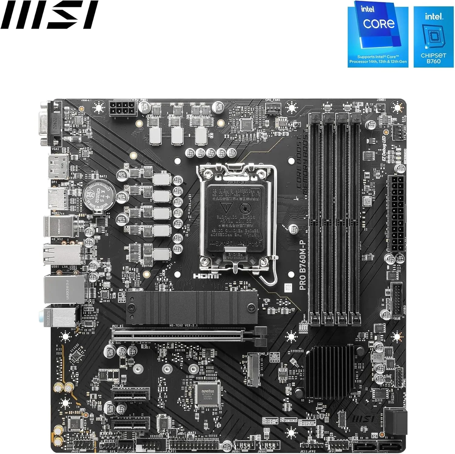 مادربرد گیمینگ MSI PRO B760M-P: 4x DDR5، M.2 Shield Frozr، Audio Boost، Lightning Gen 4، LGA 1700، 1x HDMI، Realtek RTL8111H Gigabit LAN، 4x EZ Debug LED، Core Boost، Memory Boost - مشکی مادربرد گیمینگ MSI PRO B760M-P: 4x DDR5، M.2 Shield Frozr، Audio Boost، Lightning Gen 4، LGA 1700، 1x HDMI، Realtek RTL8111H Gigabit LAN، 4x EZ Debug LED، Core Boost، Memory Boost - مشکی
