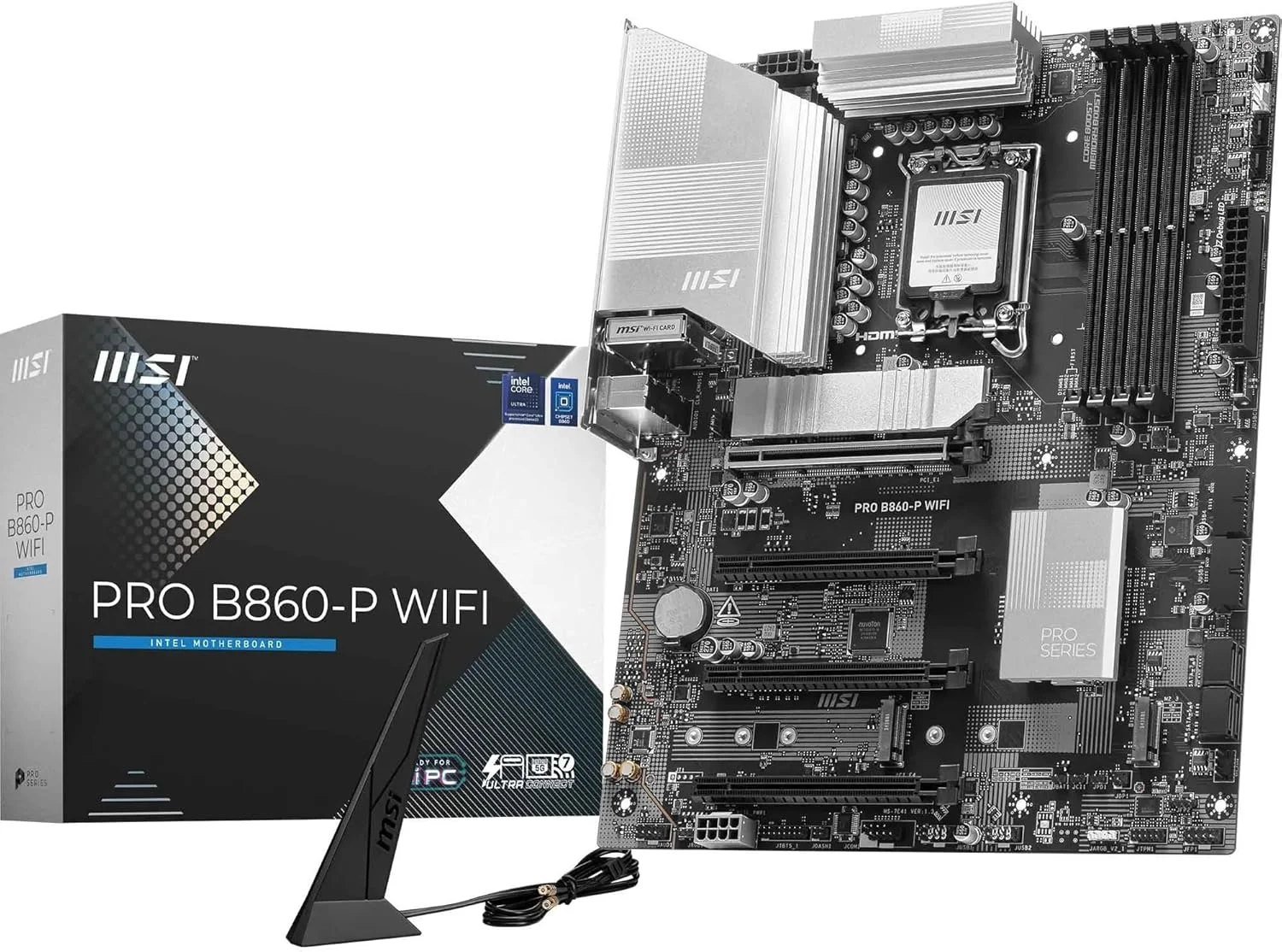 مادربرد MSI PRO B860-P WIFI ATX: سوکت پردازنده LGA 1851، حافظه 4x DDR5 UDIMM، اسلات 4x PCI-E x16، پورت Thunderbolt 4، فضای ذخیره سازی 3x M.2، شبکه Realtek 8126 5Gbps LAN - مشکی
