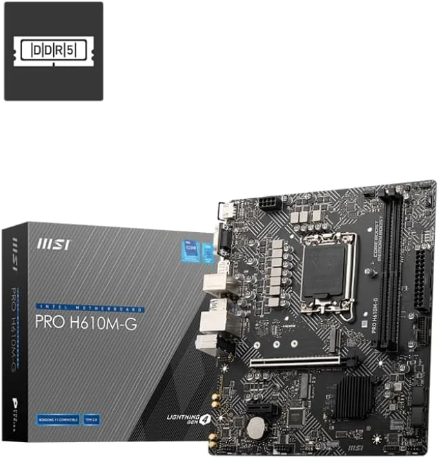 مادربرد ام اس آی MSI PRO H610M-G ProSeries (پشتیبانی از پردازنده های نسل 14/13/12 اینتل، LGA 1700، DDR5، PCIe 4، LAN 1Gbps، M.2، SATA 6G، USB 3.2 Gen1، mATX)