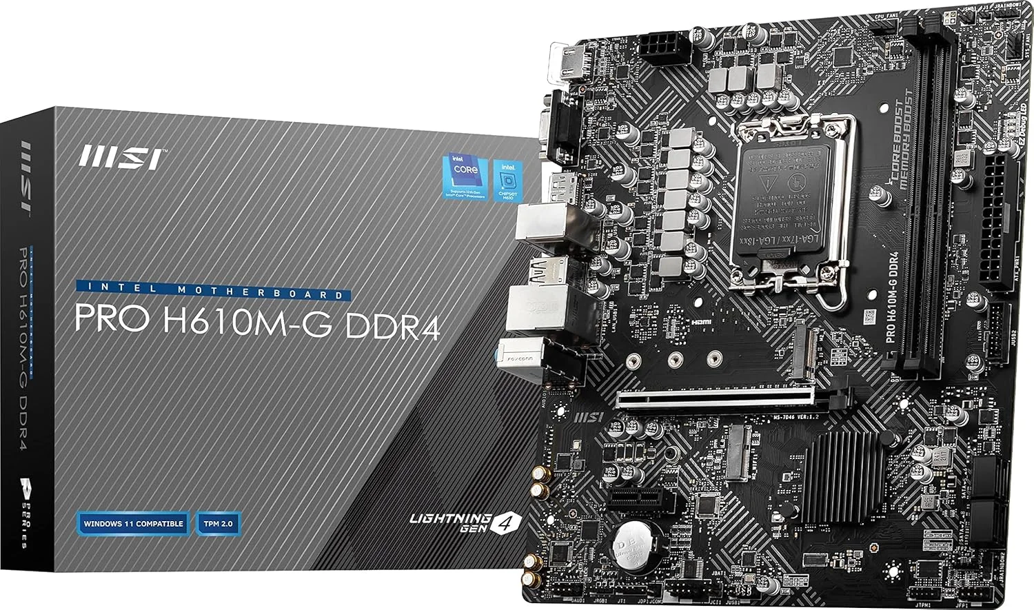مادربرد ام اس آی MSI PRO H610M-G DDR4 V1 (پشتیبانی از نسل 12/13/14 پردازنده های Intel Core، سوکت LGA 1700، DDR4، PCIe 4، SATA 6Gb/s، LAN 1Gbps، اسلات های M.2، USB 3.2، mATX)