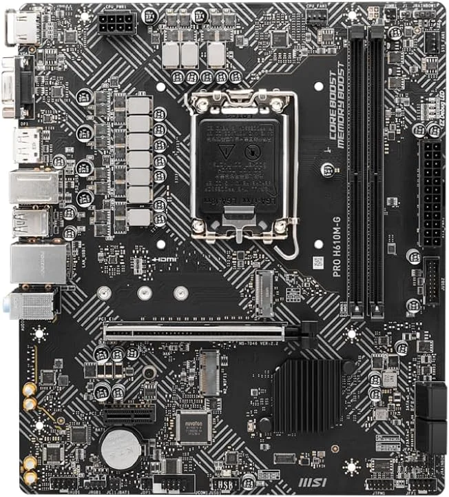 مادربرد ام اس آی MSI PRO H610M-G ProSeries (پشتیبانی از پردازنده های نسل 14/13/12 اینتل، LGA 1700، DDR5، PCIe 4، LAN 1Gbps، M.2، SATA 6G، USB 3.2 Gen1، mATX) مادربرد ام اس آی MSI PRO H610M-G ProSeries (پشتیبانی از پردازنده های نسل 14/13/12 اینتل، LGA 1700، DDR5، PCIe 4، LAN 1Gbps، M.2، SATA 6G، USB 3.2 Gen1، mATX)