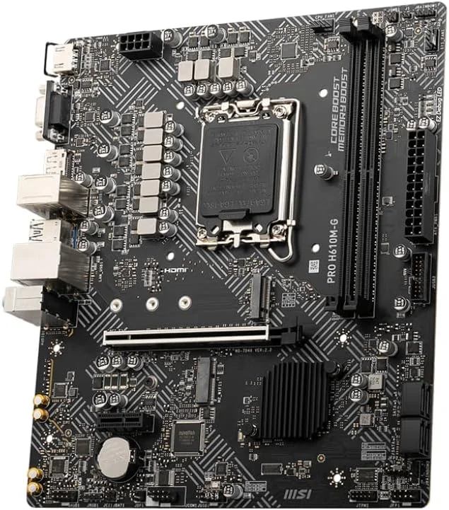 مادربرد ام اس آی MSI PRO H610M-G ProSeries (پشتیبانی از پردازنده های نسل 14/13/12 اینتل، LGA 1700، DDR5، PCIe 4، LAN 1Gbps، M.2، SATA 6G، USB 3.2 Gen1، mATX) مادربرد ام اس آی MSI PRO H610M-G ProSeries (پشتیبانی از پردازنده های نسل 14/13/12 اینتل، LGA 1700، DDR5، PCIe 4، LAN 1Gbps، M.2، SATA 6G، USB 3.2 Gen1، mATX)
