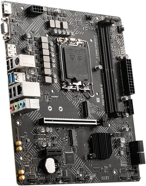 مادربرد ام اس آی MSI PRO H610M-G ProSeries (پشتیبانی از پردازنده های نسل 14/13/12 اینتل، LGA 1700، DDR5، PCIe 4، LAN 1Gbps، M.2، SATA 6G، USB 3.2 Gen1، mATX) مادربرد ام اس آی MSI PRO H610M-G ProSeries (پشتیبانی از پردازنده های نسل 14/13/12 اینتل، LGA 1700، DDR5، PCIe 4، LAN 1Gbps، M.2، SATA 6G، USB 3.2 Gen1، mATX)
