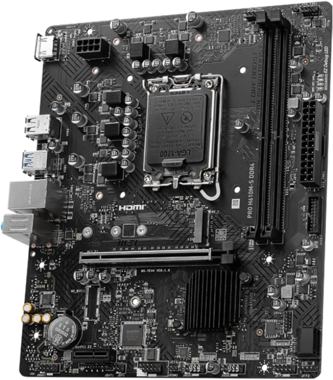 مادربرد گیمینگ MSI PRO H610M-S DDR4: چیپست Intel H610، سوکت LGA 1700، راهکار Lightning Gen4، محافظ فولادی PCI-E، دیباگ LED EZ، خنک کننده هوش مصنوعی Frozr، 2x DDR4، 1x HDMI - مشکی