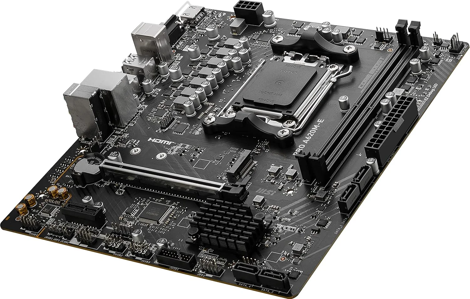 مادربرد MSI PRO A620M-E ProSeries (پردازنده های سری AMD 9000/8000/7000، سوکت AM5، DDR5، PCIe 4.0، SATA 6Gb/s، M.2، USB 3.2 Gen 1، DVI/HDMI، mATX)