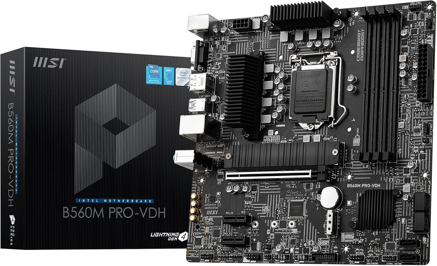 مادربرد گیمینگ MSI B560M PRO-VDH Micro-ATX (نسل دهم/یازدهم پردازنده Intel Core، سوکت LGA 1200، DDR4، 5066 مگاهرتز، اسلات M.2، USB 3.2 Gen 2، Type-A، LAN 2.5G، DP/HDMI)