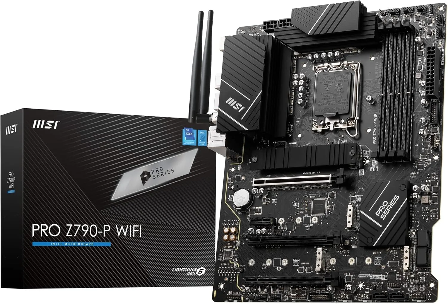 مادربرد MSI PRO Z790-P WiFi DDR5 برای پردازنده های نسل 14/13/12 (LGA1700) ATX، هیت سینک توسعه یافته M.2 Shield Frozr [مجهز به Intel Z790] مدل MB5917