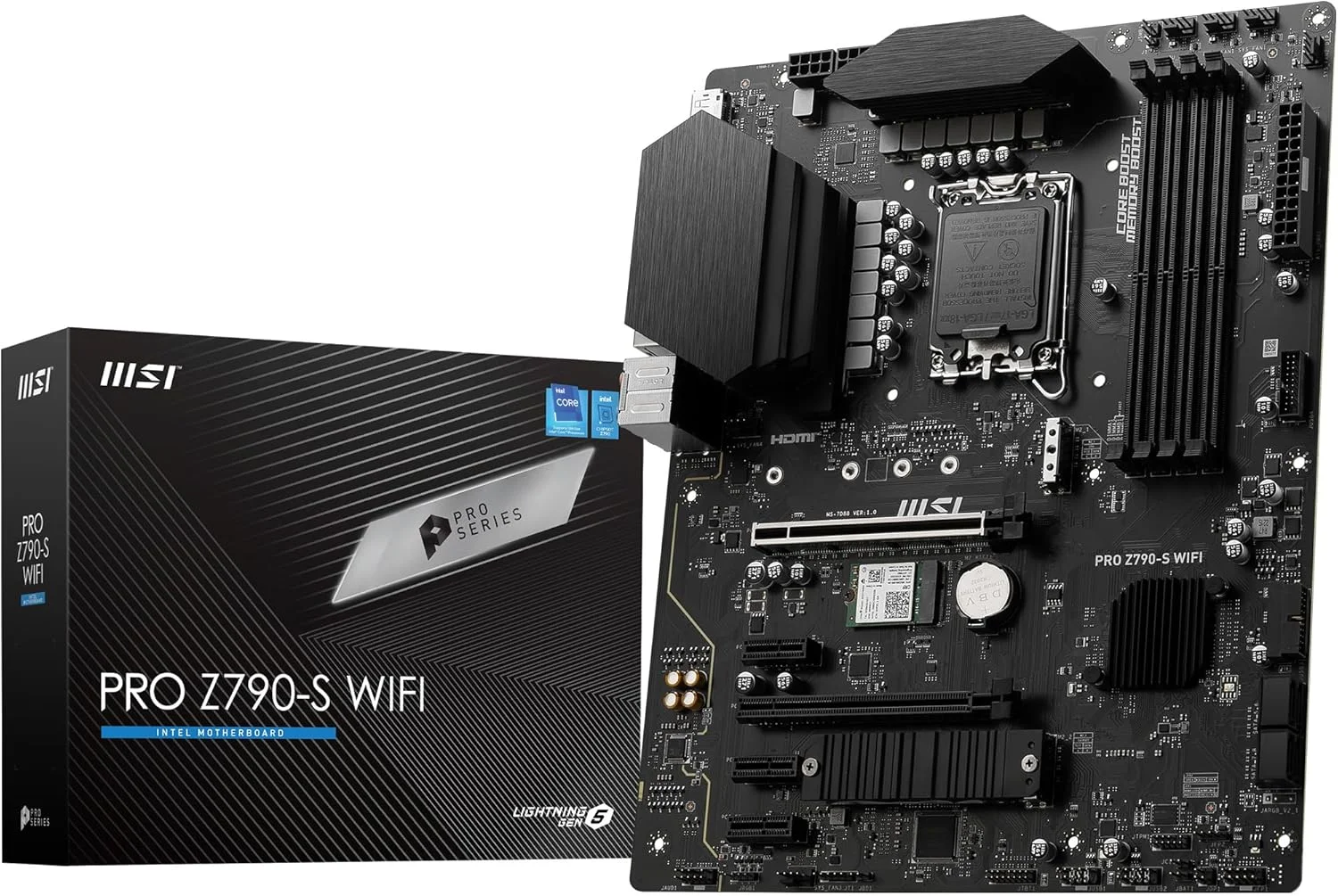 مادربرد MSI PRO Z790-S WiFi ProSeries (پشتیبانی از پردازنده‌های نسل 12/13/14 اینتل، LGA 1700، DDR5، PCIe 5.0، M.2، LAN 2.5 گیگابیتی، USB 3.2 Gen2، HDMI/DP، Wi-Fi 6E، بلوتوث 5.3، ATX)