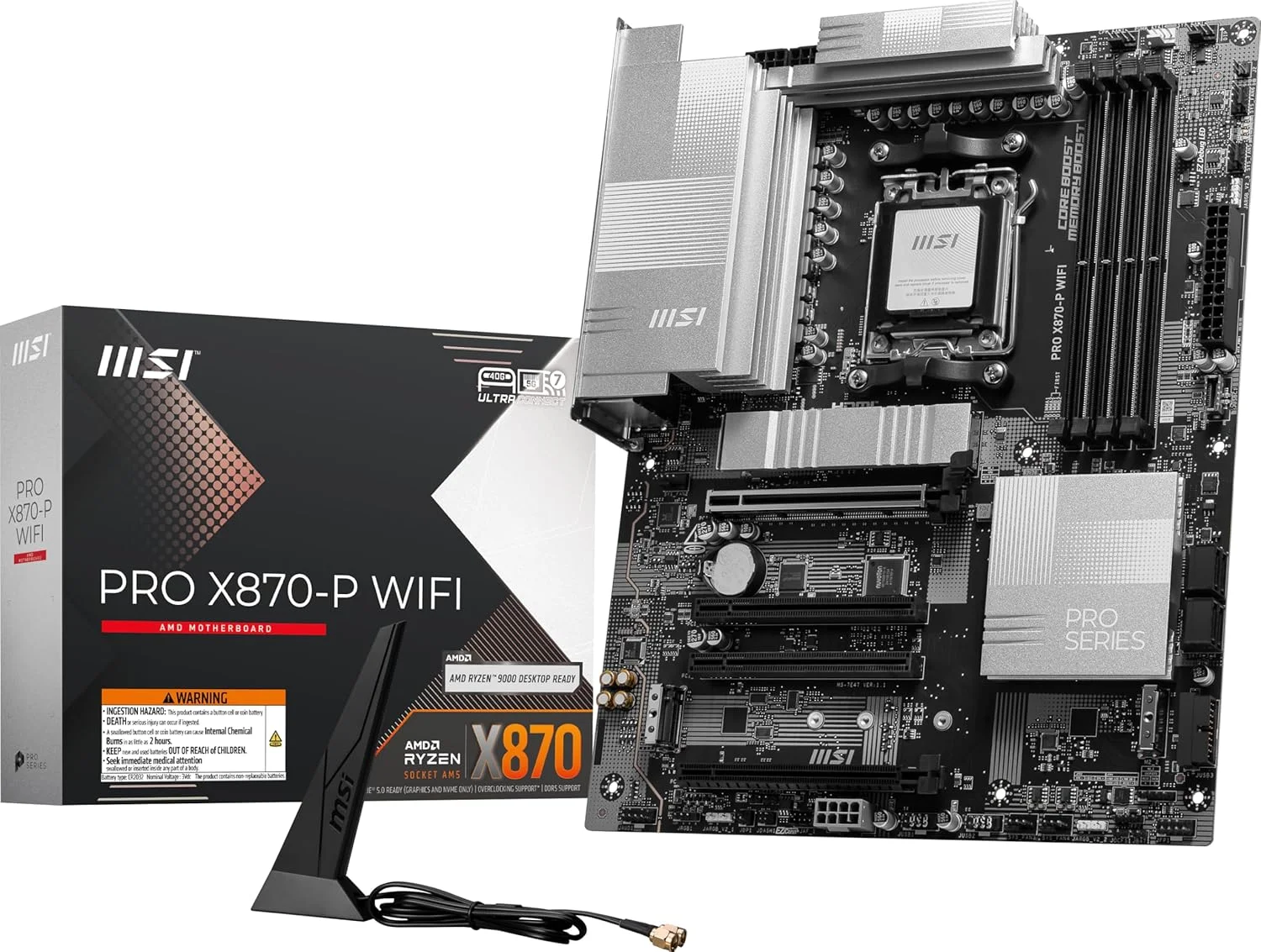 مادربرد MSI PRO X870-P WiFi ProSeries (پردازنده های AMD Ryzen سری 9000/8000/7000، AM5، DDR5، PCIe 5.0، M.2 Gen5، SATA 6Gb/s، USB 40Gbps، HDMI/DP، Wi-Fi 7، بلوتوث 5.4، LAN 5Gbps، ATX)