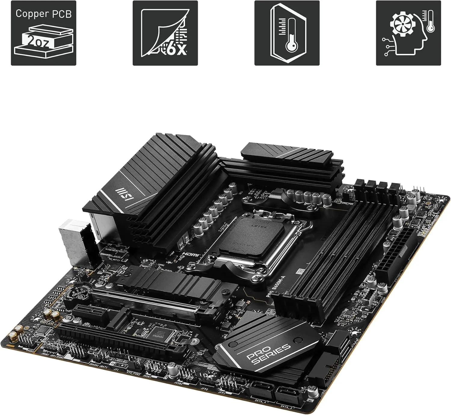 مادربرد MSI PRO B650M-A WiFi V1، Micro-ATX - پشتیبانی از پردازنده های AMD Ryzen سری 9000/8000/7000، سوکت AM5 - تقویت حافظه DDR5 6000+ مگاهرتز/OC، 2 x PCIe 4.0 x16، 2 x M.2 Gen4، 2.5G LAN مادربرد MSI PRO B650M-A WiFi V1، Micro-ATX - پشتیبانی از پردازنده های AMD Ryzen سری 9000/8000/7000، سوکت AM5 - تقویت حافظه DDR5 6000+ مگاهرتز/OC، 2 x PCIe 4.0 x16، 2 x M.2 Gen4، 2.5G LAN