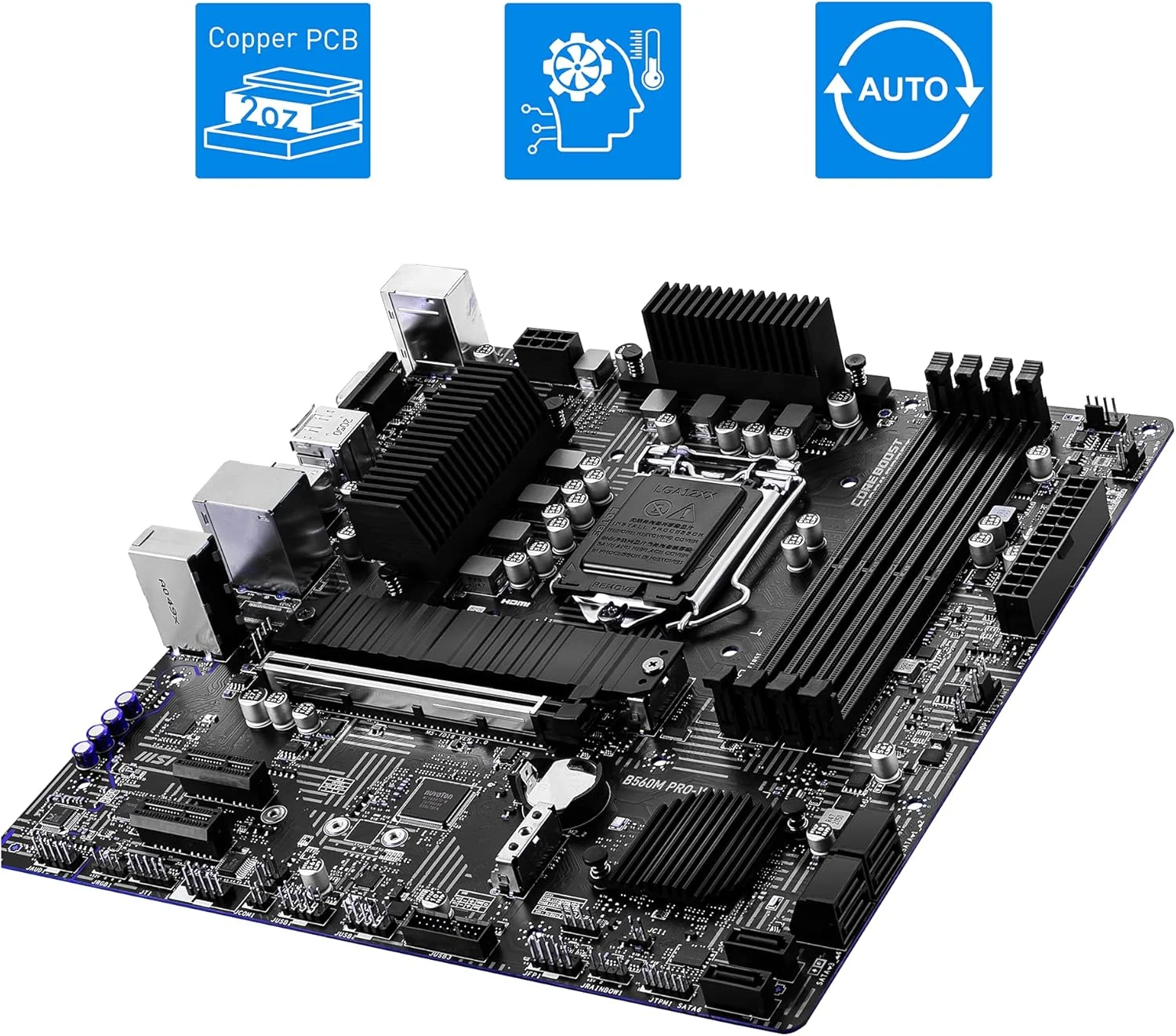 مادربرد گیمینگ MSI B560M PRO-VDH Micro-ATX (نسل دهم/یازدهم پردازنده Intel Core، سوکت LGA 1200، DDR4، 5066 مگاهرتز، اسلات M.2، USB 3.2 Gen 2، Type-A، LAN 2.5G، DP/HDMI)