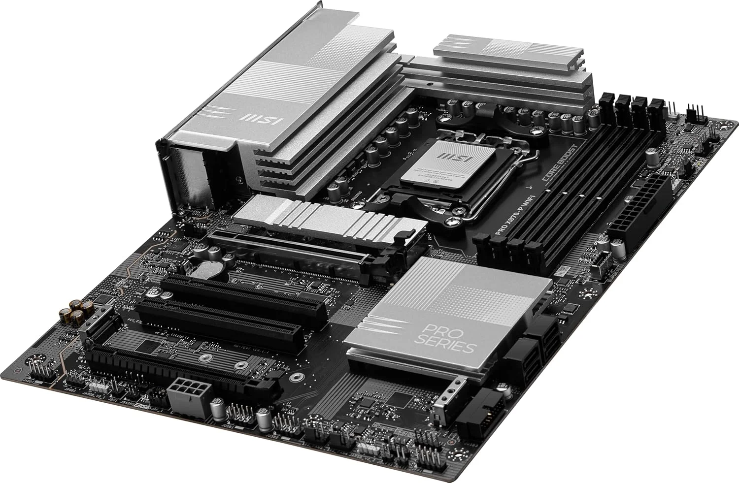 مادربرد MSI PRO X870-P WiFi ProSeries (پردازنده های AMD Ryzen سری 9000/8000/7000، AM5، DDR5، PCIe 5.0، M.2 Gen5، SATA 6Gb/s، USB 40Gbps، HDMI/DP، Wi-Fi 7، بلوتوث 5.4، LAN 5Gbps، ATX)