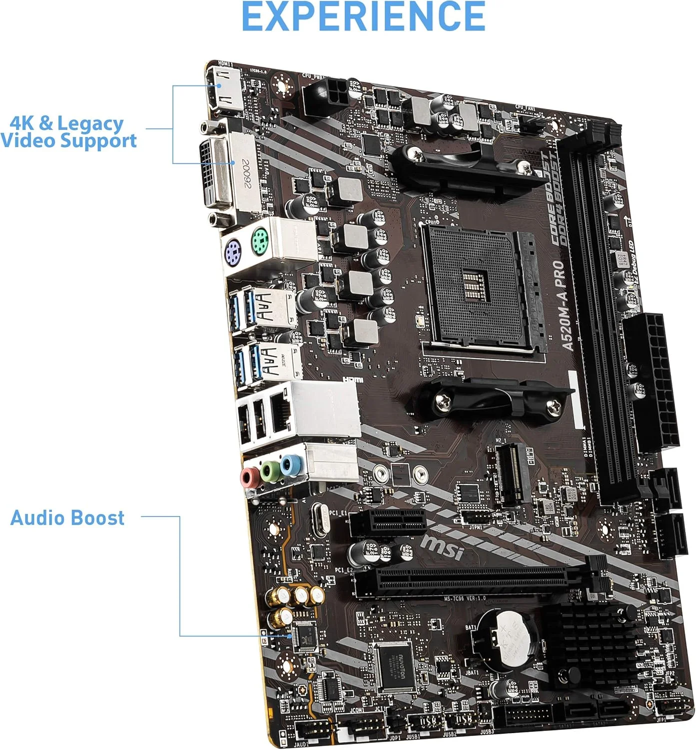 مادربرد گیمینگ MSI A520M-A PRO V1 (AMD Ryzen 5000، AM4، DDR4، PCIe 3.0، SATA 6Gb/s، M.2، USB 3.2 Gen 1، DVI/HDMI، Micro-ATX) مادربرد گیمینگ MSI A520M-A PRO V1 (AMD Ryzen 5000، AM4، DDR4، PCIe 3.0، SATA 6Gb/s، M.2، USB 3.2 Gen 1، DVI/HDMI، Micro-ATX)