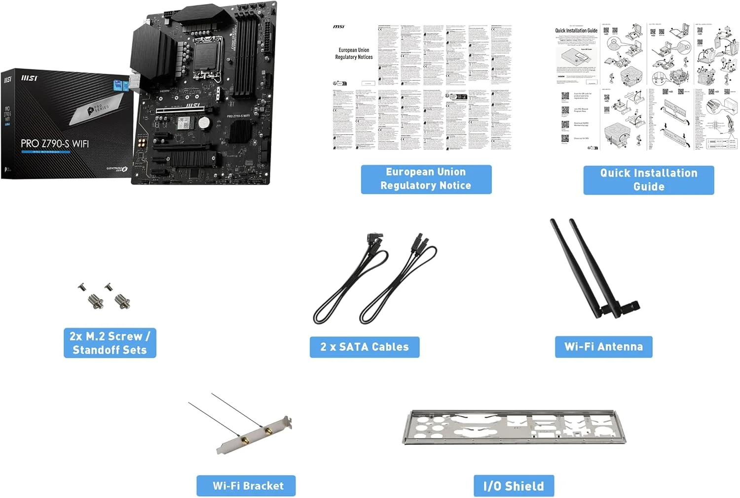 مادربرد MSI PRO Z790-S WiFi ProSeries (پشتیبانی از پردازنده‌های نسل 12/13/14 اینتل، LGA 1700، DDR5، PCIe 5.0، M.2، LAN 2.5 گیگابیتی، USB 3.2 Gen2، HDMI/DP، Wi-Fi 6E، بلوتوث 5.3، ATX)
