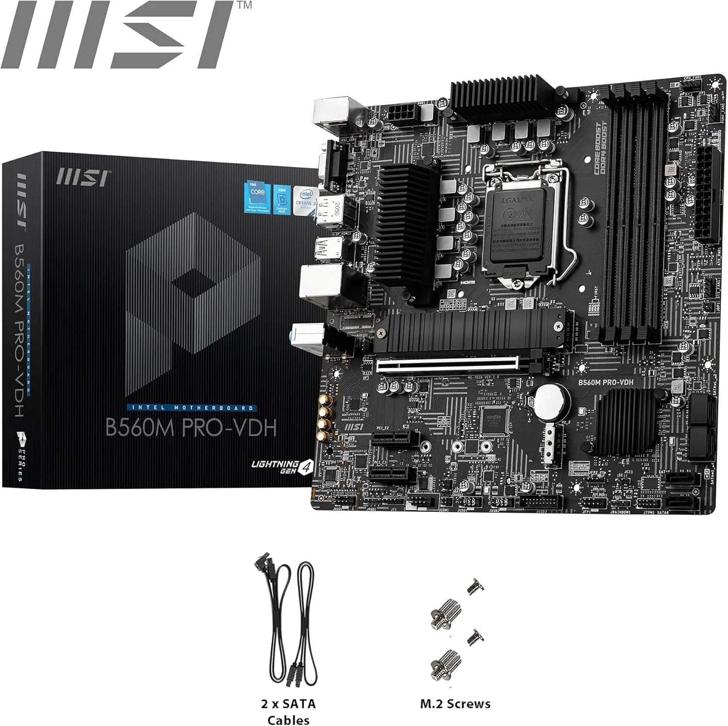 مادربرد گیمینگ MSI B560M PRO-VDH Micro-ATX (نسل دهم/یازدهم پردازنده Intel Core، سوکت LGA 1200، DDR4، 5066 مگاهرتز، اسلات M.2، USB 3.2 Gen 2، Type-A، LAN 2.5G، DP/HDMI)