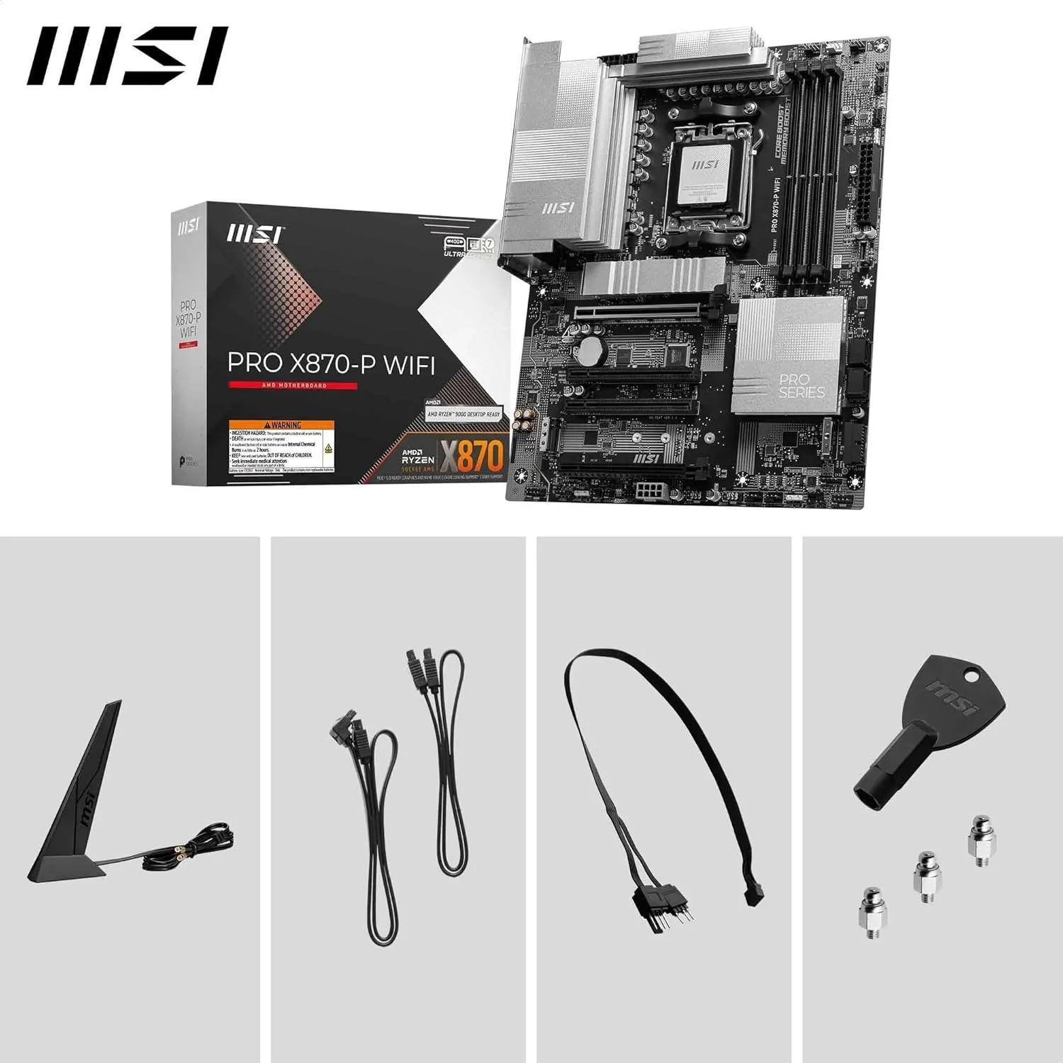 مادربرد MSI PRO X870-P WiFi، ATX - پشتیبانی از پردازنده‌های AMD Ryzen 9000/8000/7000، AM5-60A SPS VR M، تقویت حافظه DDR5 (بیش از 8200 MT/s OC)، PCIe 5.0 x16 و 4.0 x16، M.2 Gen5، Wi-Fi 7، 5G LAN