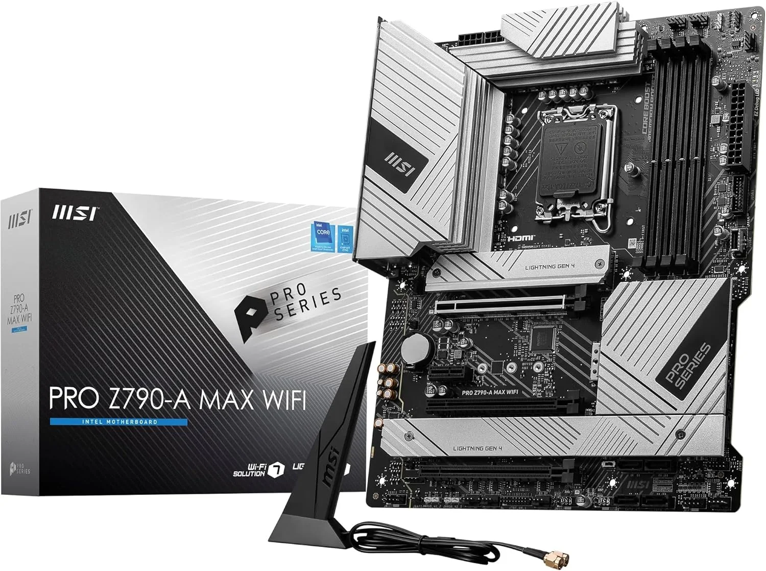 مادربرد MSI PRO Z790-A MAX WIFI ATX - پشتیبانی از پردازنده های نسل 12 و 13 اینتل Core، LGA 1700-80A SPS VRM، تقویت حافظه DDR5 7800+MHz/OC، اسلات PCIe 5.0x16، 4xM.2 Gen4 Slots، Wi-Fi 7، 2.5G LAN