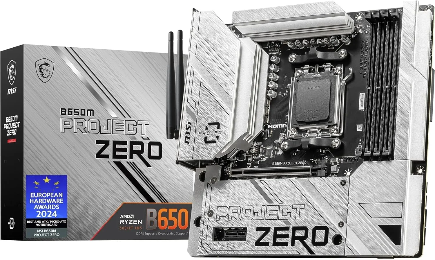 مادربرد MSI B650M Project Zero، Micro-ATX با اتصال پشتی - پشتیبانی از پردازنده های AMD Ryzen سری 7000، AM5 - تقویت حافظه DDR5 6400+MHz/OC، 1 x PCIe 4.0 x16، 2 x M.2 Gen4، Wi-Fi 6E