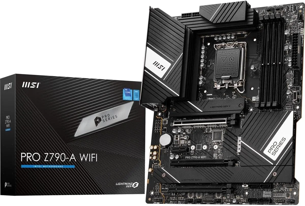 مادربرد MSI PRO Z790-A WIFI ATX - پشتیبانی از پردازنده های نسل 12/13 اینتل، LGA 1700، DDR5 Boost (7200+MHz/OC)، 1 x PCIe 5.0 x16، 1 x PCIe 4.0 x16، 4 x M.2 Gen4، LAN 2.5Gbps، Wi-Fi 6E