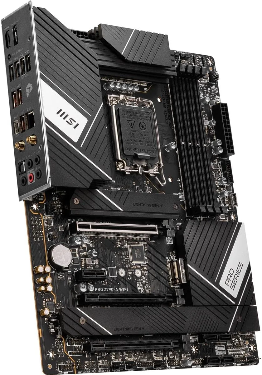 مادربرد MSI PRO Z790-A WIFI ATX - پشتیبانی از پردازنده های نسل 12/13 اینتل، LGA 1700، DDR5 Boost (7200+MHz/OC)، 1 x PCIe 5.0 x16، 1 x PCIe 4.0 x16، 4 x M.2 Gen4، LAN 2.5Gbps، Wi-Fi 6E