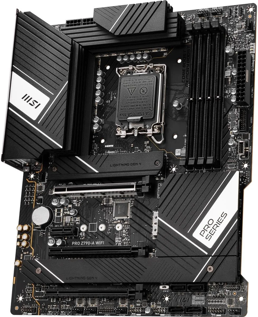 مادربرد MSI PRO Z790-A WIFI ATX - پشتیبانی از پردازنده های نسل 12/13 اینتل، LGA 1700، DDR5 Boost (7200+MHz/OC)، 1 x PCIe 5.0 x16، 1 x PCIe 4.0 x16، 4 x M.2 Gen4، LAN 2.5Gbps، Wi-Fi 6E