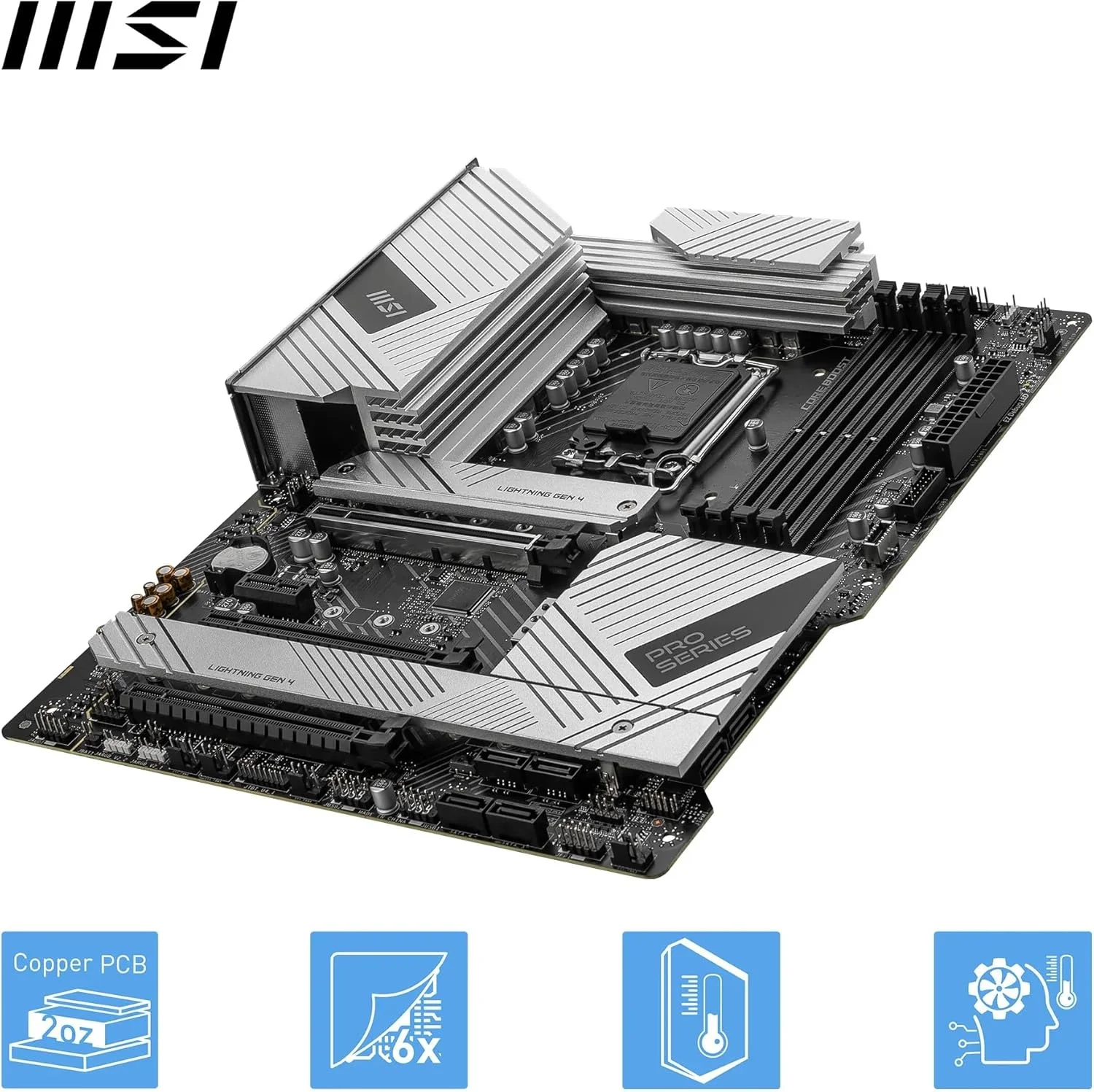 مادربرد MSI PRO Z790-A MAX WIFI ATX - پشتیبانی از پردازنده های نسل 12 و 13 اینتل Core، LGA 1700-80A SPS VRM، تقویت حافظه DDR5 7800+MHz/OC، اسلات PCIe 5.0x16، 4xM.2 Gen4 Slots، Wi-Fi 7، 2.5G LAN مادربرد MSI PRO Z790-A MAX WIFI ATX - پشتیبانی از پردازنده های نسل 12 و 13 اینتل Core، LGA 1700-80A SPS VRM، تقویت حافظه DDR5 7800+MHz/OC، اسلات PCIe 5.0x16، 4xM.2 Gen4 Slots، Wi-Fi 7، 2.5G LAN