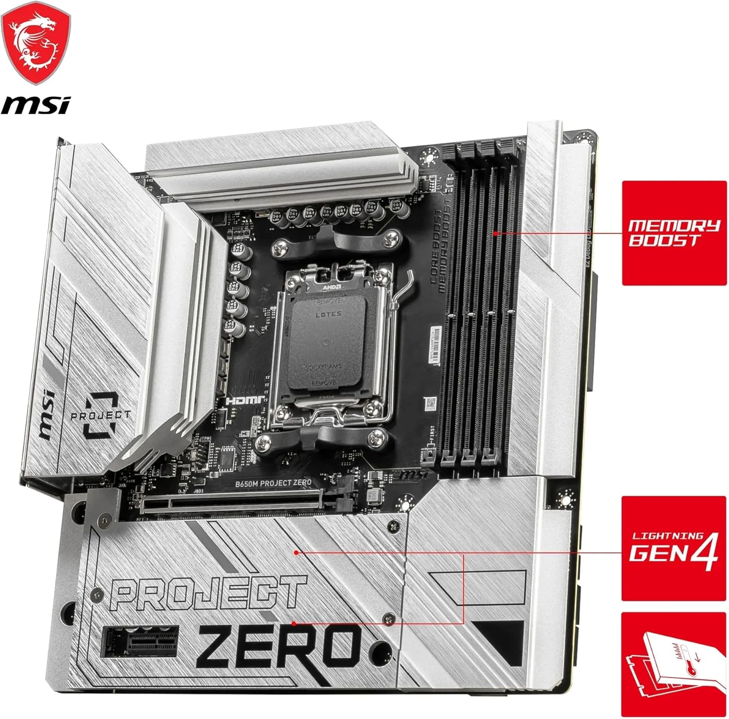 مادربرد MSI B650M Project Zero، Micro-ATX با اتصال پشتی - پشتیبانی از پردازنده های AMD Ryzen سری 7000، AM5 - تقویت حافظه DDR5 6400+MHz/OC، 1 x PCIe 4.0 x16، 2 x M.2 Gen4، Wi-Fi 6E مادربرد MSI B650M Project Zero، Micro-ATX با اتصال پشتی - پشتیبانی از پردازنده های AMD Ryzen سری 7000، AM5 - تقویت حافظه DDR5 6400+MHz/OC، 1 x PCIe 4.0 x16، 2 x M.2 Gen4، Wi-Fi 6E
