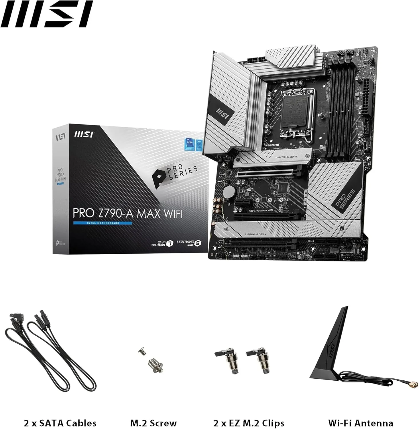 مادربرد MSI PRO Z790-A MAX WIFI ATX - پشتیبانی از پردازنده های نسل 12 و 13 اینتل Core، LGA 1700-80A SPS VRM، تقویت حافظه DDR5 7800+MHz/OC، اسلات PCIe 5.0x16، 4xM.2 Gen4 Slots، Wi-Fi 7، 2.5G LAN مادربرد MSI PRO Z790-A MAX WIFI ATX - پشتیبانی از پردازنده های نسل 12 و 13 اینتل Core، LGA 1700-80A SPS VRM، تقویت حافظه DDR5 7800+MHz/OC، اسلات PCIe 5.0x16، 4xM.2 Gen4 Slots، Wi-Fi 7، 2.5G LAN