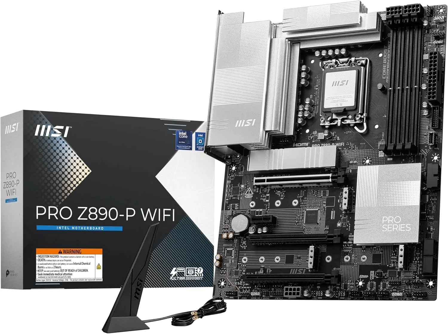 مادربرد MSI PRO Z890-P WiFi ProSeries (پشتیبانی از پردازنده‌های نسل 2 Intel Core Ultra، LGA 1851، DDR5، PCIe 5.0، M.2، SATA، LAN 5Gbps، USB Type-C، Wi-Fi 7، بلوتوث 5.4، Thunderbolt 4، ATX)