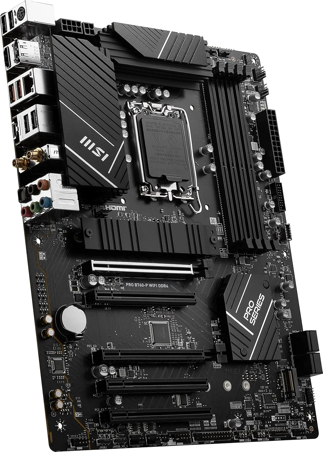 مادربرد MSI PRO B760-P WiFi DDR4 ProSeries (پشتیبانی از پردازندههای نسل 12 و 13 اینتل، LGA 1700، DDR4، PCIe 4.0، M.2، LAN 2.5Gbps، USB 3.2 Gen2، Wi-Fi 6E، ATX) مادربرد MSI PRO B760-P WiFi DDR4 ProSeries (پشتیبانی از پردازندههای نسل 12 و 13 اینتل، LGA 1700، DDR4، PCIe 4.0، M.2، LAN 2.5Gbps، USB 3.2 Gen2، Wi-Fi 6E، ATX)