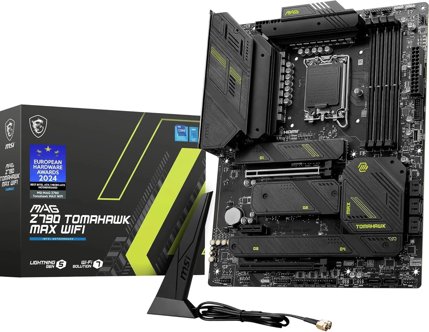 مادربرد MSI MAG Z790 Tomahawk Max WIFI ATX، سوکت LGA1700، چیپست Intel Z790، 4 اسلات DDR5، حداکثر حافظه 192 گیگابایت، Wi-Fi 7، BT 5.4، 2x PCIe x16، HDMI، USB-A 3.2، USB-C 3.2 - مشکی