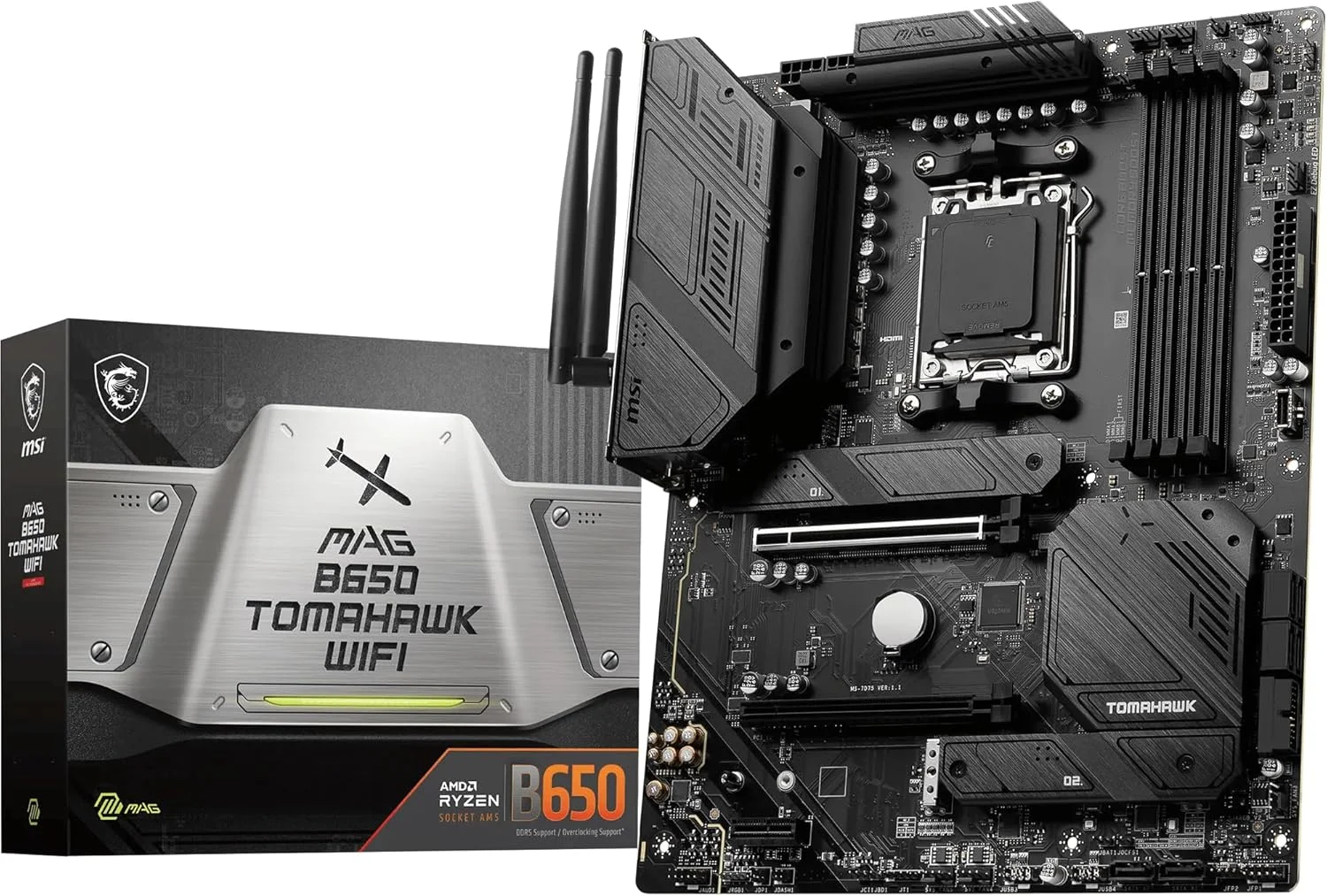 مادربرد MSI MAG B650 TOMAHAWK WIFI AM5 ATX، چیپست AMD B650، 4 اسلات DDR5 دو کاناله، حداکثر حافظه 128 گیگابایت، Wi-Fi 6E، LAN 2.5 گیگابیت بر ثانیه، 2x PCI-E x16، 3x M.2، 1x HDMI & DP، USB 3.2/2.0 - مشکی