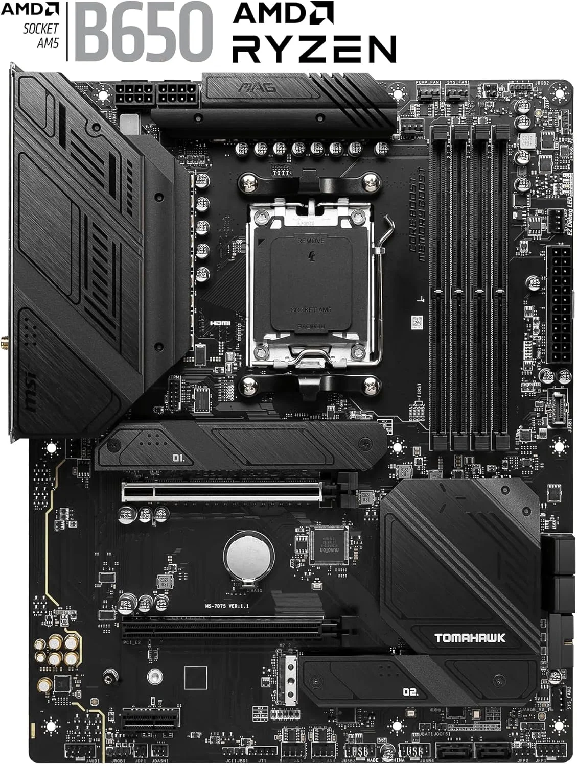 مادربرد MSI MAG B650 TOMAHAWK WIFI AM5 ATX، چیپست AMD B650، 4 اسلات DDR5 دو کاناله، حداکثر حافظه 128 گیگابایت، Wi-Fi 6E، LAN 2.5 گیگابیت بر ثانیه، 2x PCI-E x16، 3x M.2، 1x HDMI & DP، USB 3.2/2.0 - مشکی مادربرد MSI MAG B650 TOMAHAWK WIFI AM5 ATX، چیپست AMD B650، 4 اسلات DDR5 دو کاناله، حداکثر حافظه 128 گیگابایت، Wi-Fi 6E، LAN 2.5 گیگابیت بر ثانیه، 2x PCI-E x16، 3x M.2، 1x HDMI & DP، USB 3.2/2.0 - مشکی