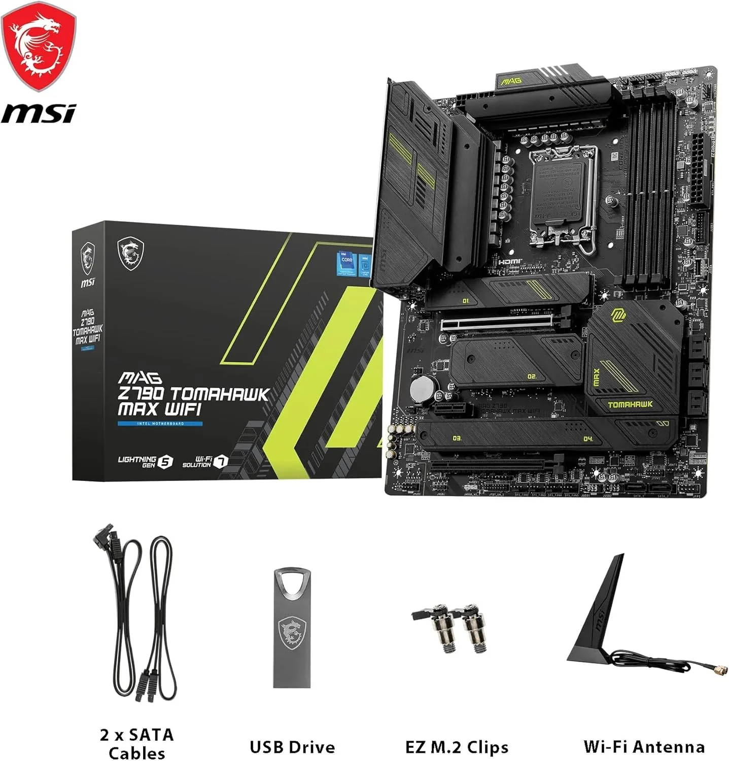 مادربرد MSI MAG Z790 Tomahawk Max WIFI ATX، سوکت LGA1700، چیپست Intel Z790، 4 اسلات DDR5، حداکثر حافظه 192 گیگابایت، Wi-Fi 7، BT 5.4، 2x PCIe x16، HDMI، USB-A 3.2، USB-C 3.2 - مشکی مادربرد MSI MAG Z790 Tomahawk Max WIFI ATX، سوکت LGA1700، چیپست Intel Z790، 4 اسلات DDR5، حداکثر حافظه 192 گیگابایت، Wi-Fi 7، BT 5.4، 2x PCIe x16، HDMI، USB-A 3.2، USB-C 3.2 - مشکی