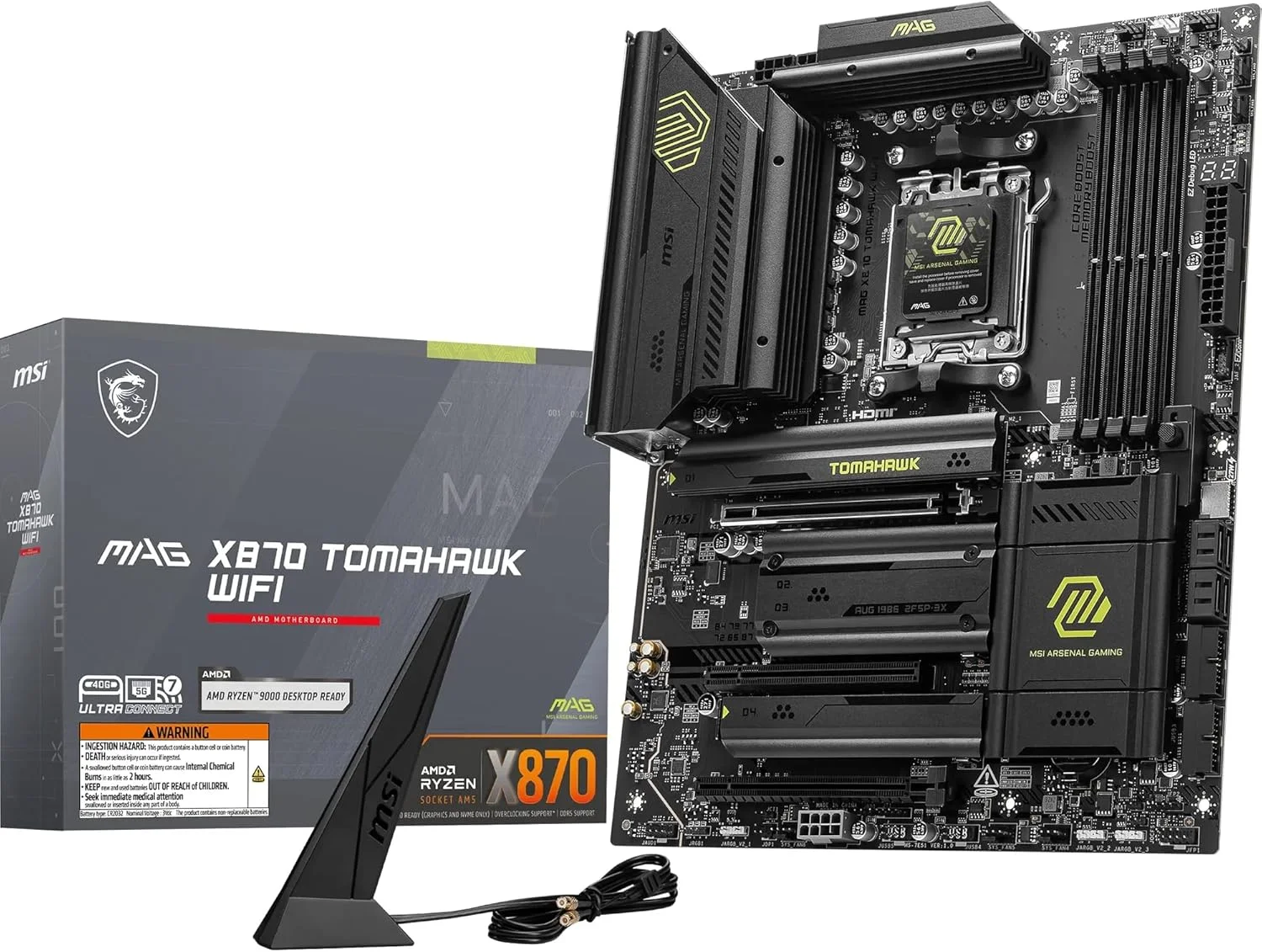مادربرد MSI MAG X870 Tomahawk WiFi، ATX - پشتیبانی از پردازنده های AMD Ryzen 9000/8000/7000، AM5-80A SPS VR M، تقویت حافظه DDR5 8400+MT/s (OC)، PCIe 5.0 x16 و 4.0 x16، M.2 Gen5، Wi-Fi 7، 5G LAN