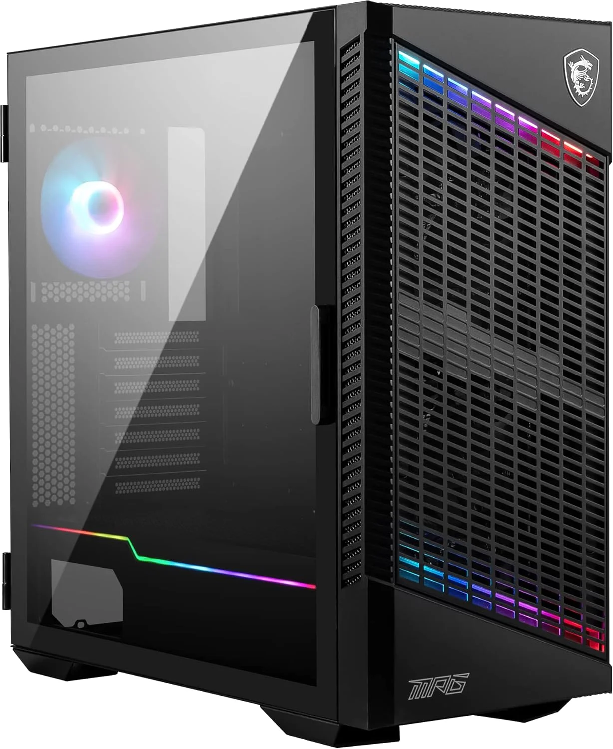 کیس کامپیوتر مید تاور MSI MPG VELOX 100P AIRFLOW - ظرفیت مادربرد E-ATX، درب شیشه ای حرارت دیده، بهینه شده برای جریان هوا، Mystic Light، پشتیبانی از 2 رادیاتور 360 میلی متری و پیکربندی تهویه جانبی