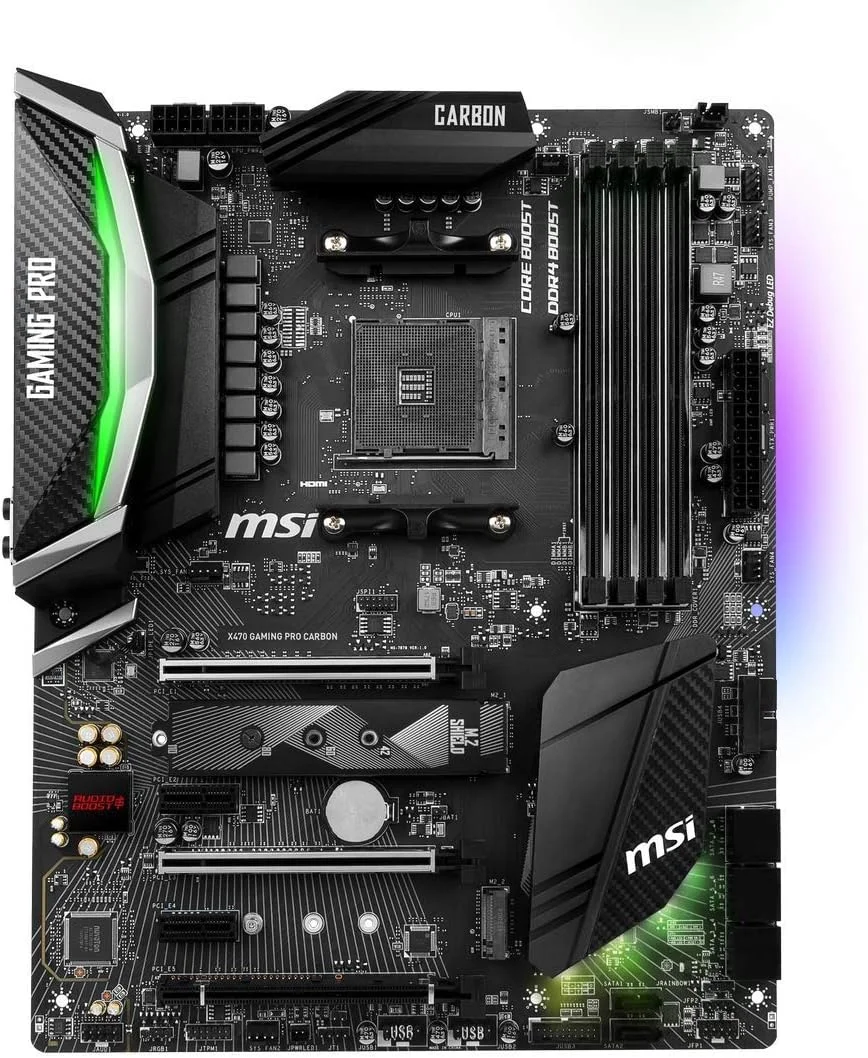 مادربرد MSI X470 GAMING PRO CARBON، سوکت AM4، چهار اسلات DDR4 با فرکانس 3466MHz+ (OC)، دو اسلات M.2 Shild FROZR، شبکه Intel Gaming LAN، محافظ PCI-E Steel Armor، قابلیت X-Boost، فرم فاکتور ATX مادربرد MSI X470 GAMING PRO CARBON، سوکت AM4، چهار اسلات DDR4 با فرکانس 3466MHz+ (OC)، دو اسلات M.2 Shild FROZR، شبکه Intel Gaming LAN، محافظ PCI-E Steel Armor، قابلیت X-Boost، فرم فاکتور ATX