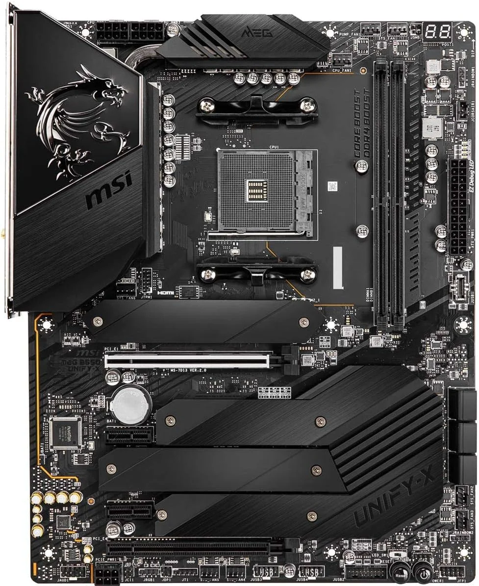 مادربرد گیمینگ MSI MEG B550 UNIFY-X (AMD AM4، DDR4، PCIe 4.0، SATA 6Gb/s، Dual M.2، USB 3.2 Gen 2، HDMI، Wi-Fi 6 AX، ATX، پردازنده های AMD Ryzen 5000 Series) مادربرد گیمینگ MSI MEG B550 UNIFY-X (AMD AM4، DDR4، PCIe 4.0، SATA 6Gb/s، Dual M.2، USB 3.2 Gen 2، HDMI، Wi-Fi 6 AX، ATX، پردازنده های AMD Ryzen 5000 Series)