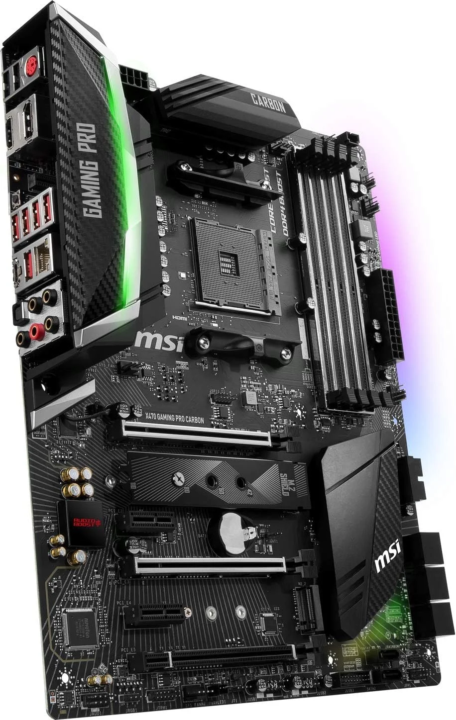مادربرد MSI X470 GAMING PRO CARBON، سوکت AM4، چهار اسلات DDR4 با فرکانس 3466MHz+ (OC)، دو اسلات M.2 Shild FROZR، شبکه Intel Gaming LAN، محافظ PCI-E Steel Armor، قابلیت X-Boost، فرم فاکتور ATX مادربرد MSI X470 GAMING PRO CARBON، سوکت AM4، چهار اسلات DDR4 با فرکانس 3466MHz+ (OC)، دو اسلات M.2 Shild FROZR، شبکه Intel Gaming LAN، محافظ PCI-E Steel Armor، قابلیت X-Boost، فرم فاکتور ATX