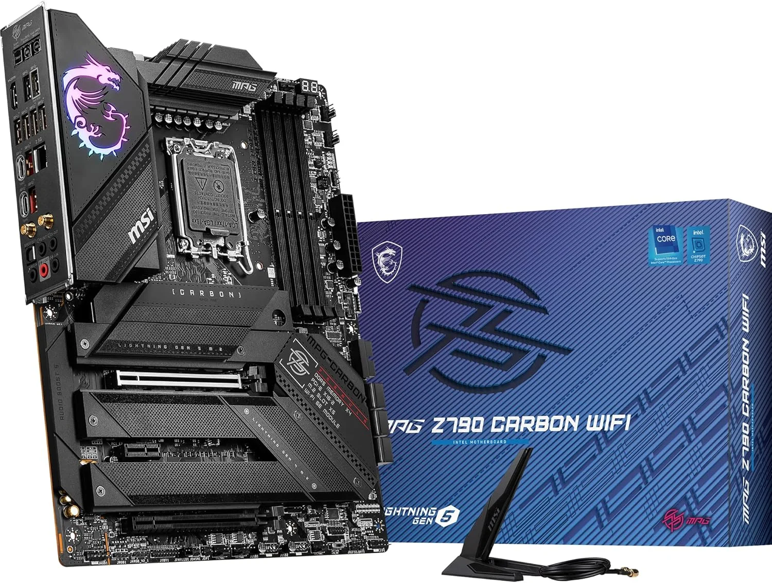مادربرد MSI MPG Z790 CARBON WIFI ATX - پشتیبانی از پردازنده‌های نسل 12/13 اینتل، LGA 1700، DDR5 Boost (7600+MHz/OC)، 1 x PCIe 5.0 x16، 1 x PCIe 4.0 x16، 1 x M.2 Gen5، LAN 2.5Gbps، Wi-Fi 6E