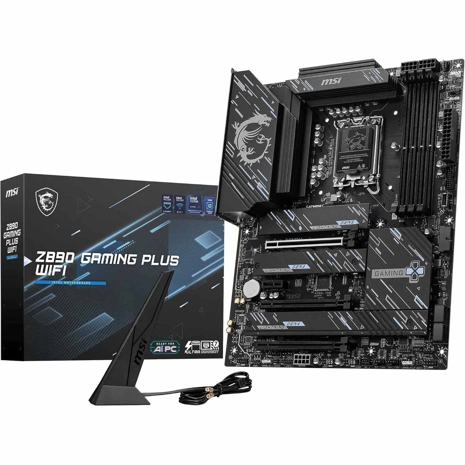 مادربرد MSI Z890 Gaming Plus Wi-Fi LGA 1851 ATX: چیپست Intel Z890، چهار اسلات DDR5 UDIMM، حداکثر حافظه 256 گیگابایت، Wi-Fi 7، BT 5.4، سه اسلات PCI-E x16، چهار اسلات M.2 - مشکی