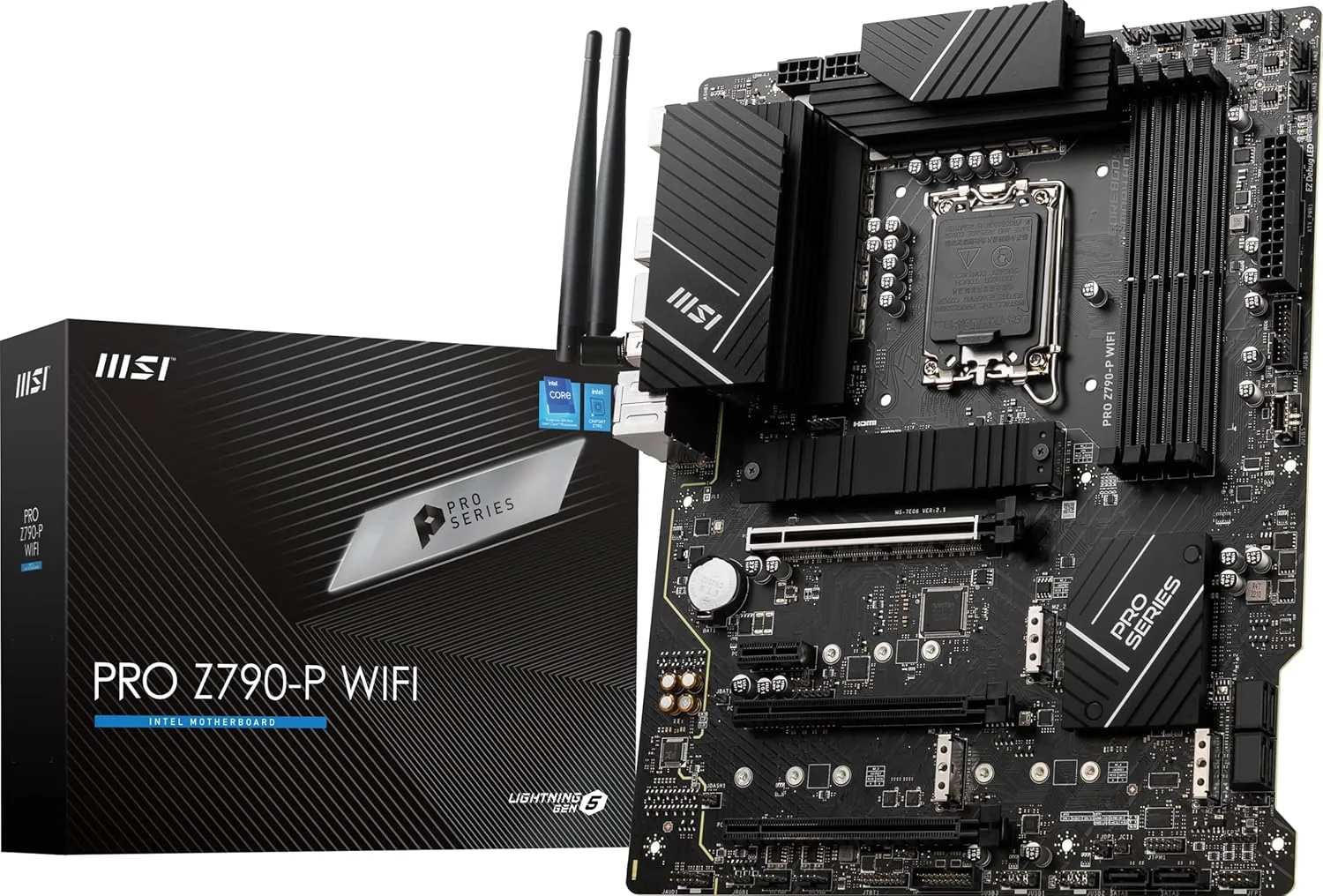 مادربرد MSI PRO Z790-P WiFi ProSeries (پشتیبانی از پردازنده‌های نسل 12/13 اینتل، LGA 1700، DDR5، PCIe 5.0، M.2، LAN 2.5 گیگابیتی، USB 3.2 Gen2، Wi-Fi 6E، ATX)