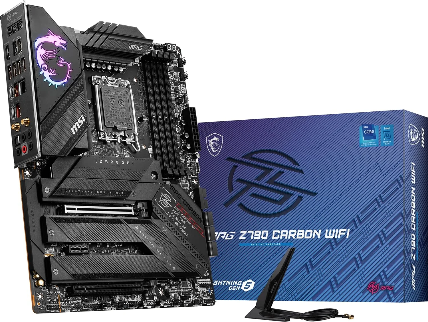 مادربرد گیمینگ MSI MPG Z790 Carbon WiFi (پشتیبانی از پردازنده های نسل 12/13 اینتل، LGA 1700، DDR5، PCIe 5.0، M.2، LAN 2.5Gbps، USB 3.2 Gen2، Wi-Fi 6E، ATX)
