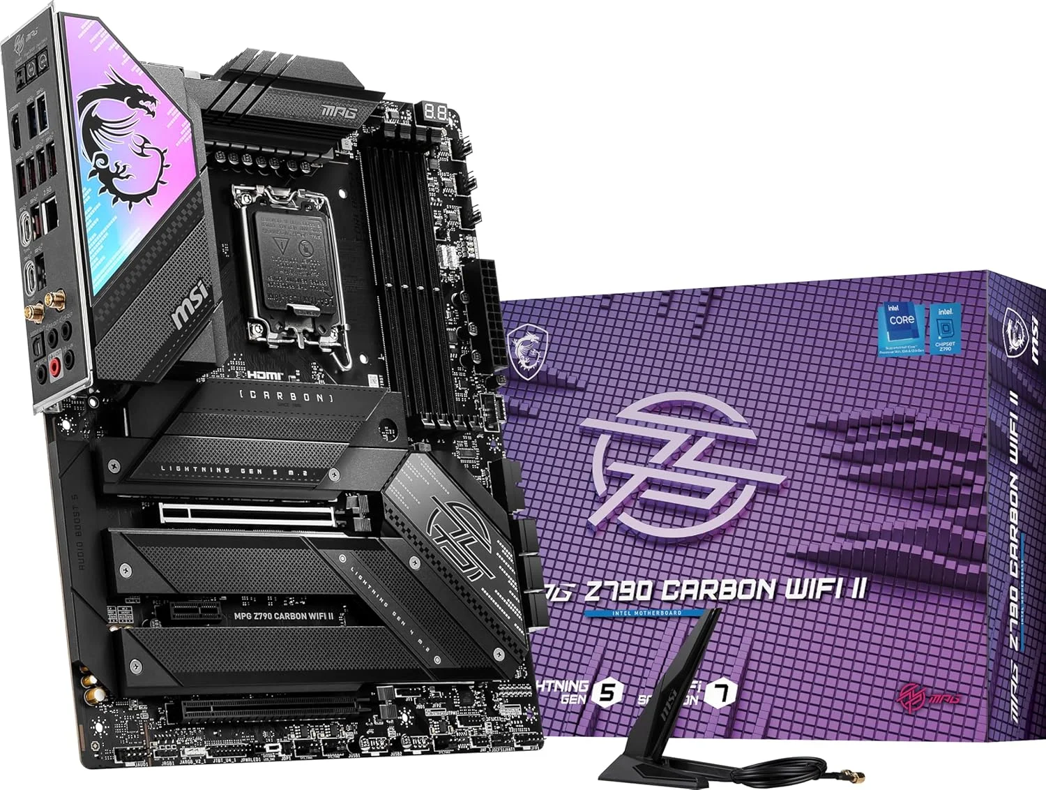 مادربرد گیمینگ MSI MPG Z790 Carbon WiFi II (پشتیبانی از پردازنده‌های نسل 12/13/14 اینتل، LGA 1700، DDR5، PCIe 5.0، M.2، LAN 2.5Gbps، USB 3.2 Gen2، Wi-Fi 7، ATX)