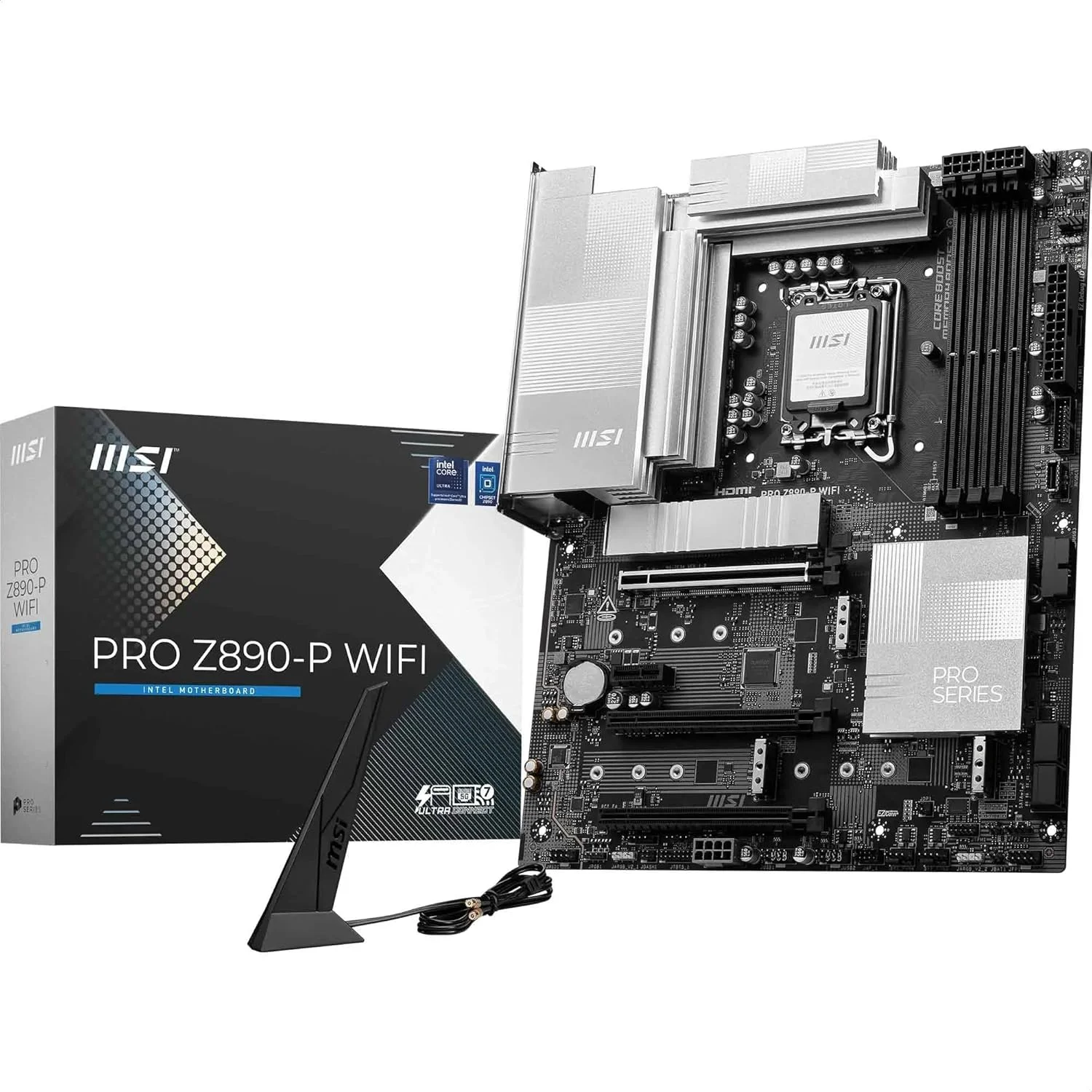مادربرد گیمینگ MSI PRO Z890-P WIFI: Wi-Fi 7، آنتن EZ، LAN 5G، Thunderbolt 4، PCIe 5.0 M.2، محافظ EZ M.2 Shield Frozr II، حافظه DDR5، Lightning Gen 5، هوش مصنوعی، Audio Boost، LGA 1851 - نقره ای
