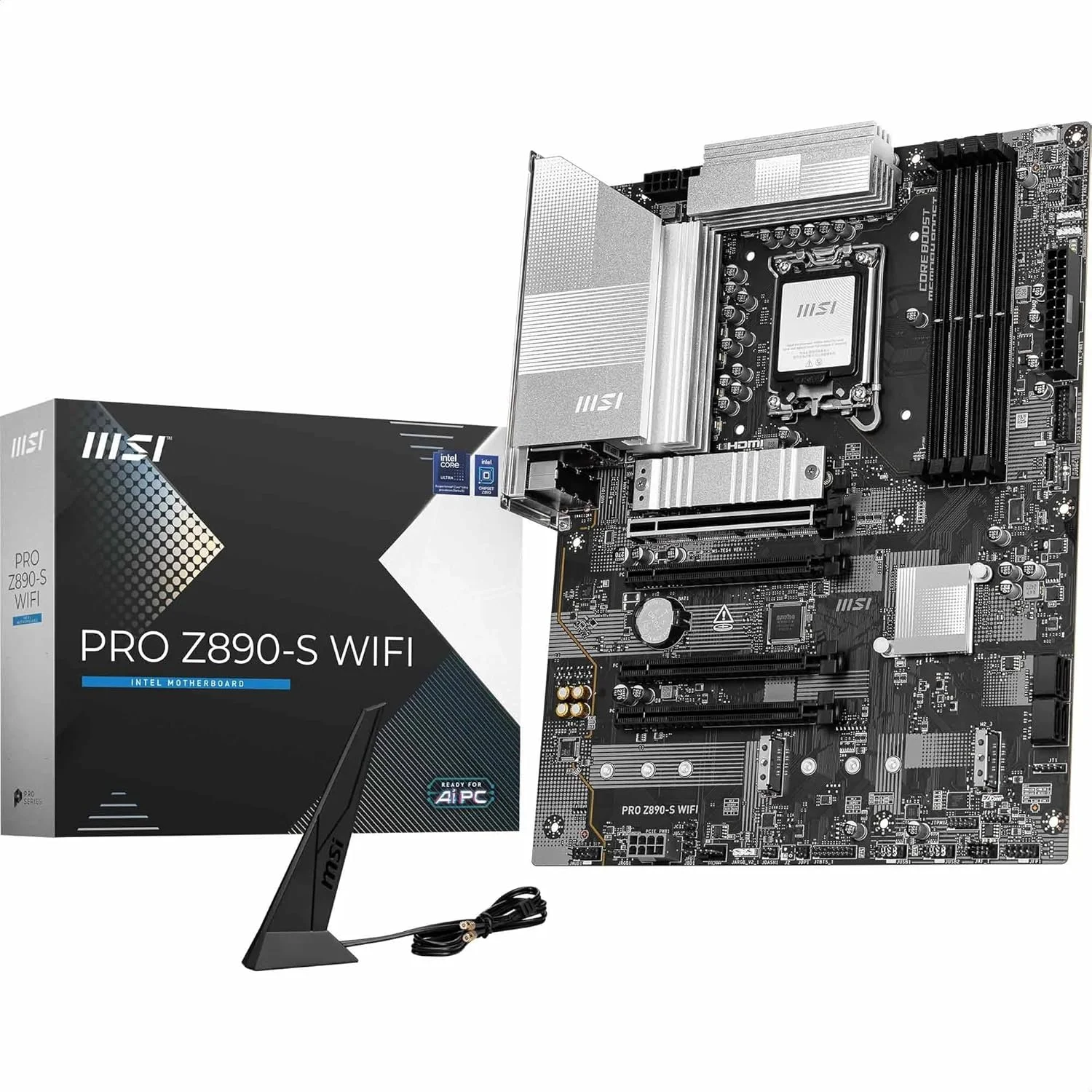 مادربرد MSI PRO Z890-S Wi-Fi LGA 1851 ATX: چیپست Intel Z890، 4 اسلات DDR5 UDIMM، حداکثر حافظه 256 گیگابایت، Wi-Fi 7، BT 5.4، 4 اسلات PCI-E x16، 3 اسلات M.2، صدای HD 7.1 کاناله - مشکی