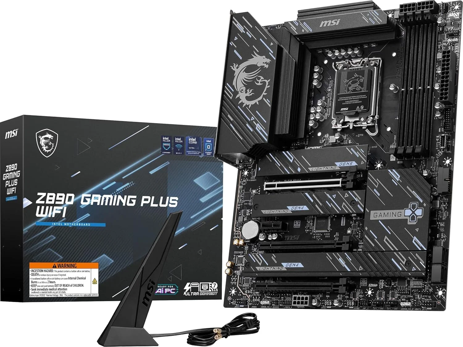 مادربرد گیمینگ MSI Z890 Gaming Plus WiFi (سازگار با پردازنده های Intel Core Ultra Series 2، LGA 1851، DDR5، PCIe 5.0، M.2، SATA، LAN 5 گیگابیت بر ثانیه، USB Type-C، Wi-Fi 7، بلوتوث 5.4)