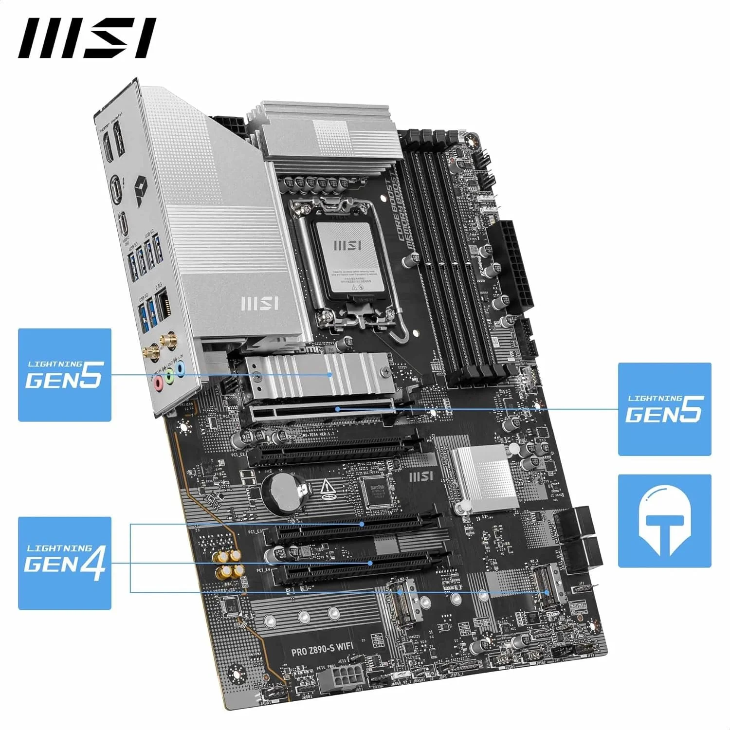 مادربرد MSI PRO Z890-S Wi-Fi LGA 1851 ATX: چیپست Intel Z890، 4 اسلات DDR5 UDIMM، حداکثر حافظه 256 گیگابایت، Wi-Fi 7، BT 5.4، 4 اسلات PCI-E x16، 3 اسلات M.2، صدای HD 7.1 کاناله - مشکی