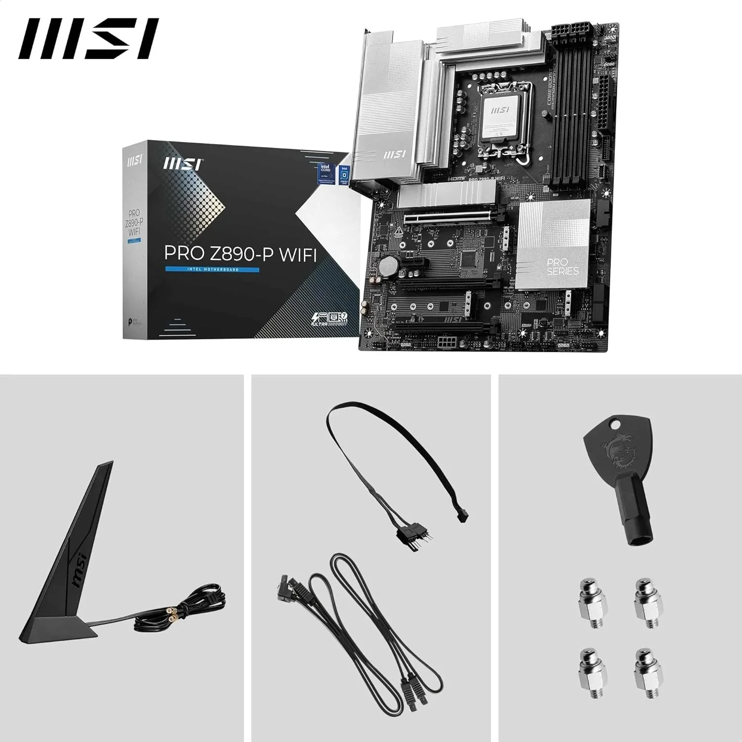 مادربرد گیمینگ MSI PRO Z890-P WIFI: Wi-Fi 7، آنتن EZ، LAN 5G، Thunderbolt 4، PCIe 5.0 M.2، محافظ EZ M.2 Shield Frozr II، حافظه DDR5، Lightning Gen 5، هوش مصنوعی، Audio Boost، LGA 1851 - نقره ای